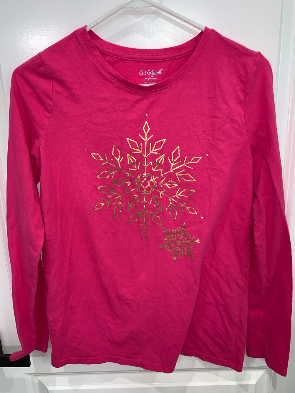 Cat & Jack Hot Pink Long-Sleeve Tee with Gold Snowflake